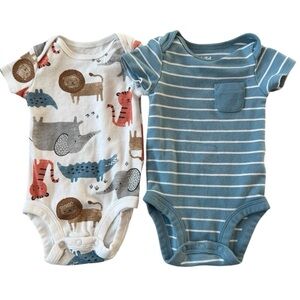 Animal Print and Striped Baby Onesies Short Sleeve Bodysuit Set Size 0–3 Months